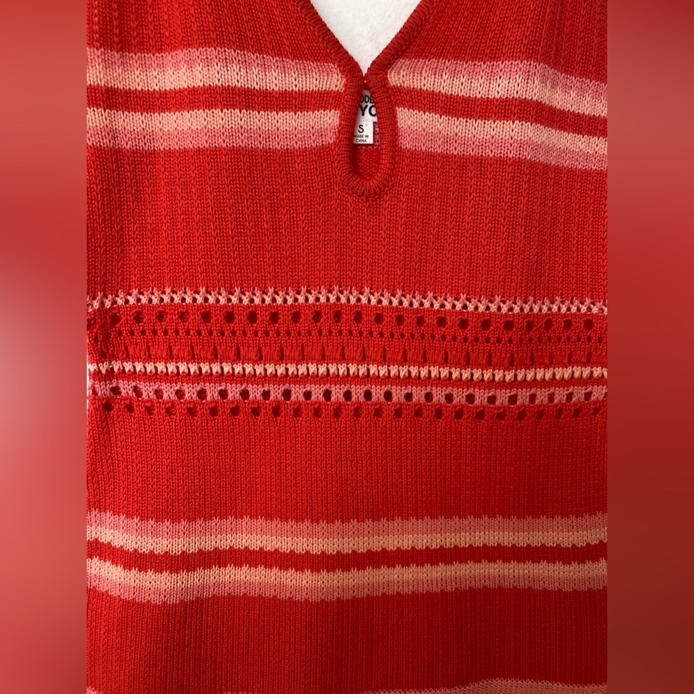 Red and White Bodycon  knit Mini Dress with Spaghetti Straps summer vacation - Picture 6 of 8